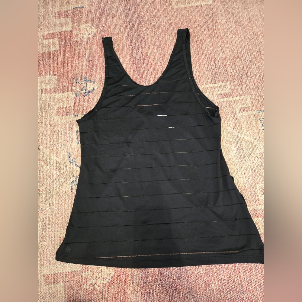 Athleta adjustable strap black sheer stripe workout tank flowy size med